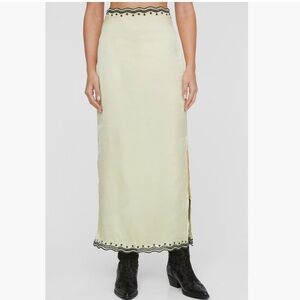 Nasty Gal Pale Yellow Scallop Satin Maxi Skirt with Black Trim